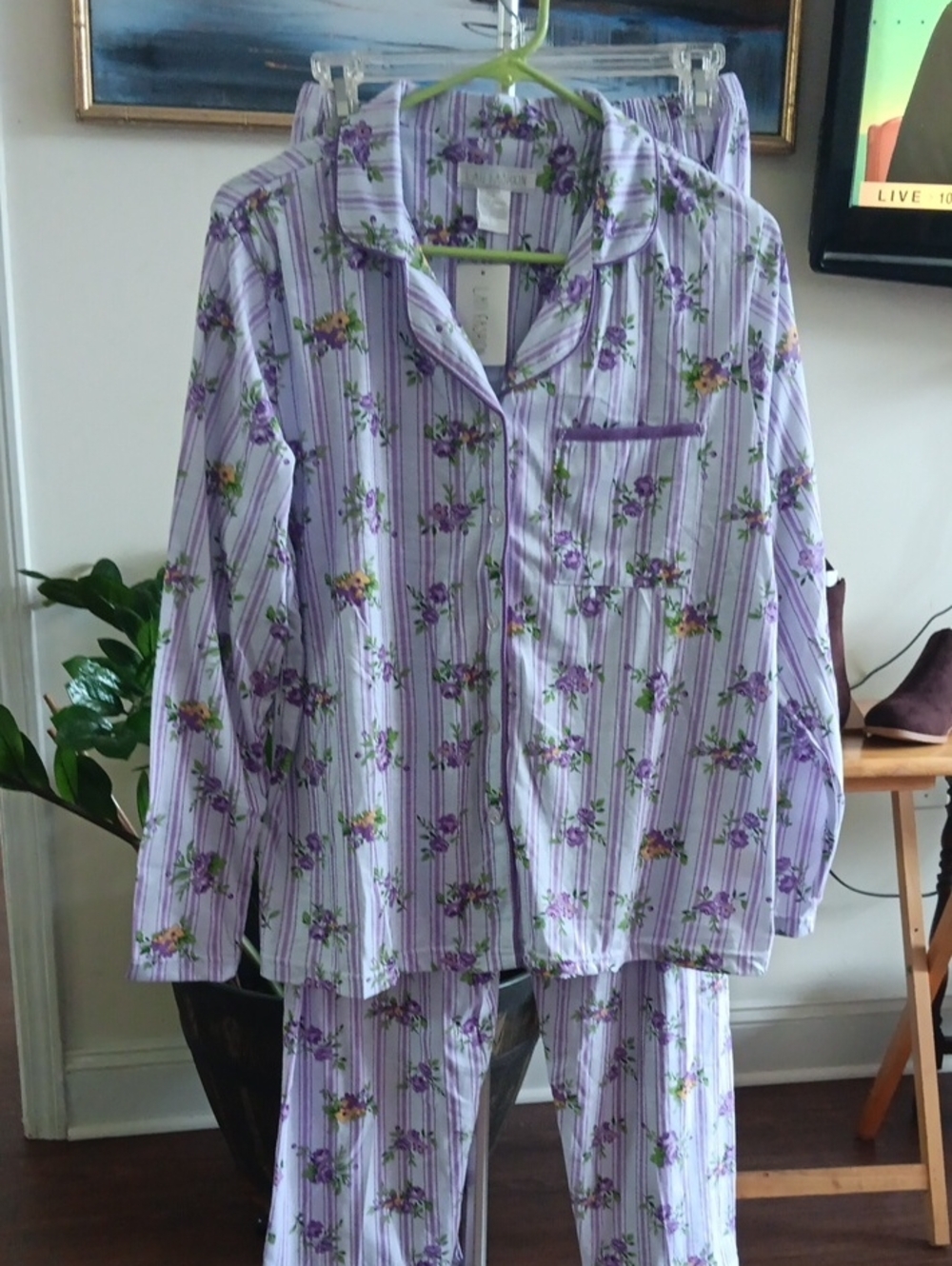 Lati Fashion Women’s Floral Stripe Pajama Set - Lavender Large